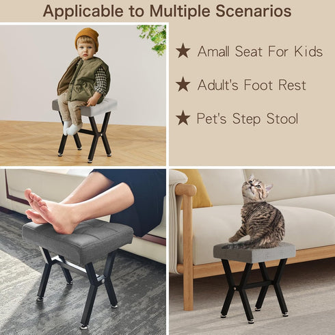 PROXRACER Small Square Foot Stools Ottoman with X-Shaped Metal Legs, Upholstered Tufted Fabric Cushion Footrest
