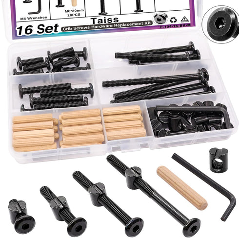 Taiss 16 Set Crib Screws M6x20mm/ 40mm/ 60mm/ 80mm Baby Bed Crib Bolts