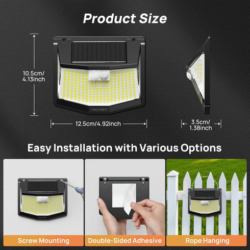 248 6 Pack, 300 3 IP66 TECKNET LED Outdoor Solar Lights & Motion Sensor Angle & Lighting Modes Solar Lights Outdoor