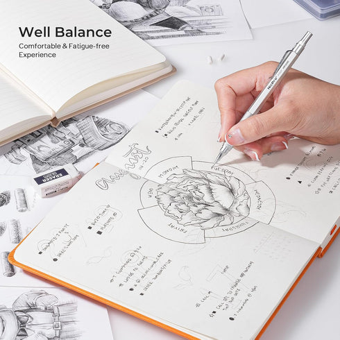 Nicpro 2 PCS Mechanical Pencil 0.5mm & 0.7mm with Case - MP1000 Metal Artist Pencil Set with Lead Refills and Erasers