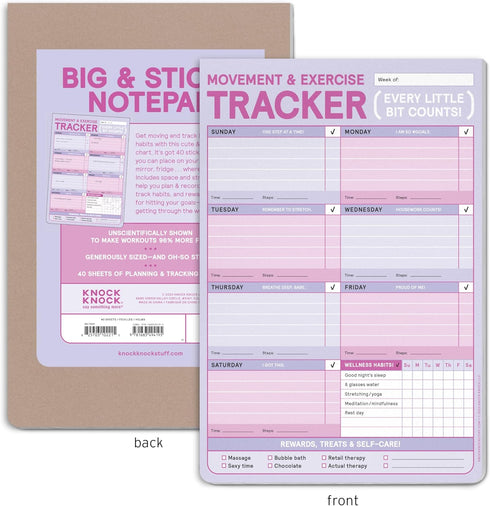 Knock Knock Movement & Exercise Tracker Notepad, Big & Sticky Fitness Tracker Pad (40 Sheets, 9.75 x 7 inches)