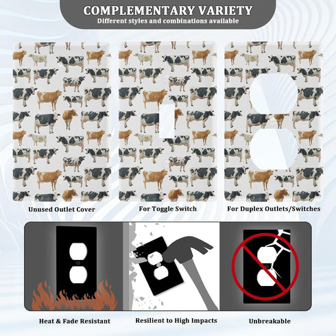 foixnub 1 Duplex Outlets Wall Plate Cover Watercolor Dairy Cattle Cows Gang Duplex Receptacle Switch Wall Plate