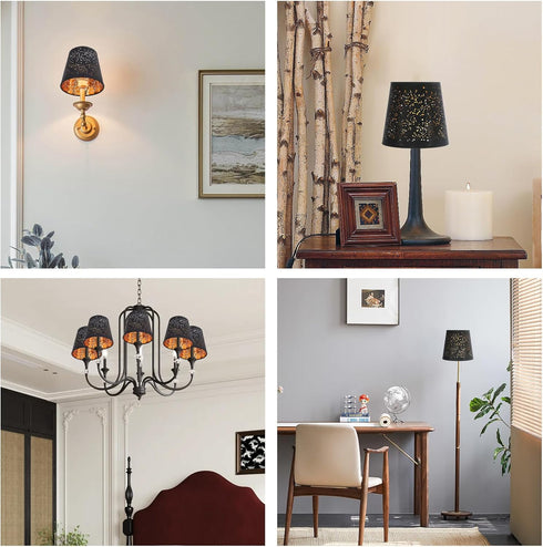 Clip-Bulb 5.90X5.90X5.51 Inch Angoily Hollow-Out Black Cloth Lamp Shade, Floor Lamp Stylish Light Cover, Light