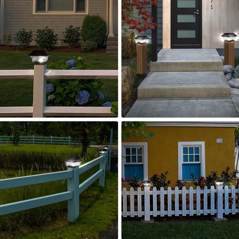 4x4 4 Pack SUNWIND Solar Post Cap Lights Outdoor LED Solar Garden Lighting Deck Fence Cap Light Wooden Post Brushed