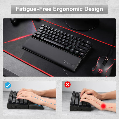 P035 60% 61 11.38 2.87 0.78 inch (20mm) Redragon Meteor S Computer Keyboard Wrist Rest Pad, Ergonomic Soft Memory Foam
