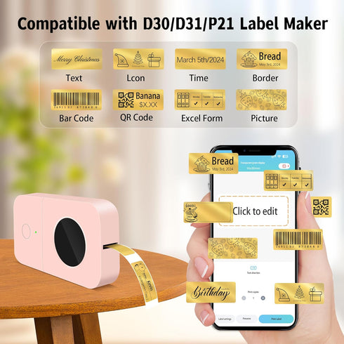 PARLAIM Label Maker Tape, 30 X 14mm (1/2" X 1 1/8") 210PCS Self Adhesive Thermal Sticker Label Paper