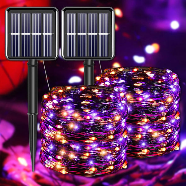 YAOZHOU Halloween Decor Outdoor Solar String Lights, 200 LED 66FT Waterproof 2 Pack for Garden, Patio, Fence