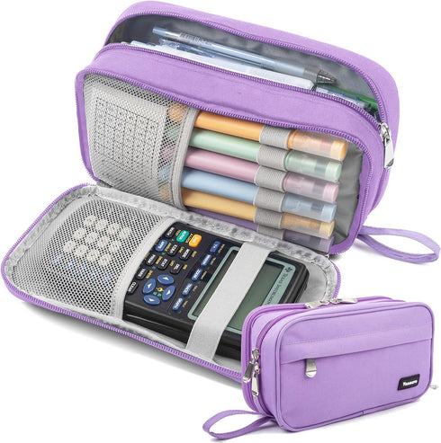 Big Capacity Pencil Case, Durable 3 Compartment Pen Pouch, Portable Zipper Stationery Organizer for Kids, Teens, Adults