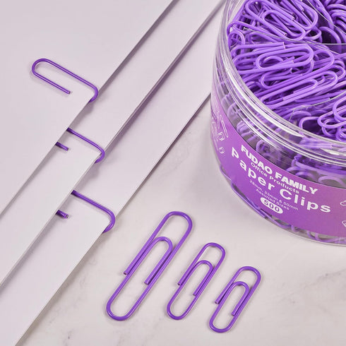 Purple 500pcs Assorted Sizes Paper Clips, Vinyl Coated for Office, School