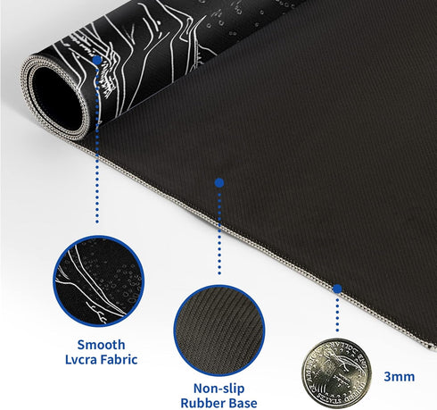 Japanese Gaming Mouse Pad, Abstract Black Sea Wave Texture, 31.5x11.8 Inch Non-Slip Rubber Base