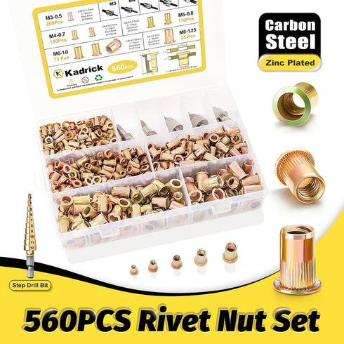Kadrick 560PCS (M3 M4 M5 M6 M8), 16" 5 Rivet Nuts Tool Kit with Metric Threaded Rivets Heavy-Duty Rivet Nut Gun