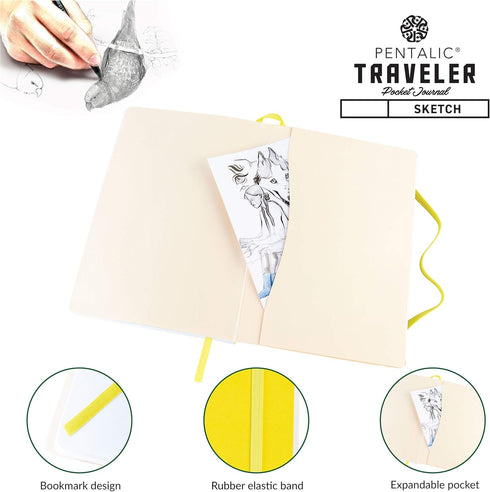 Pentalic Traveler Pocket Journal Sketch, Citrine Yellow, 6" x 8"