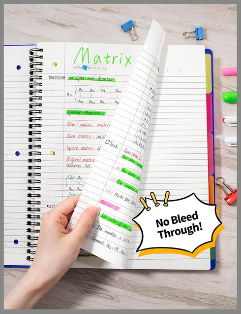 SUNEE 5 Subject Notebook – College Ruled, 300 Pages, 8.2"x10.8", 5 Pocket Colored Dividers, Blue, 3-Hole Punched