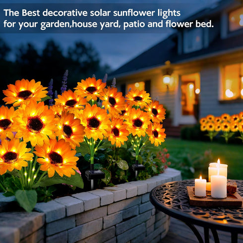 18 (3 Pack) Solar Sunflower Lights Outdoor Garden Decor, Solar Flowers Lights with Sunflowers, Waterproof Fall Decor