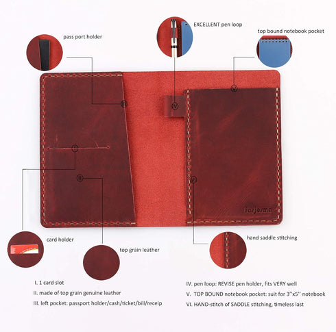 Leather Cover for Rite in the Rain Top Spiral Notebooks, Handmade Mini Pocket Notepad Holder - WINE
