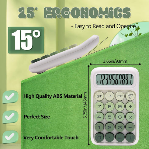 Mechanical Switch Calculator, 12 Digits, Large LCD Display, Green Gradient Desktop Big Buttons for Office School