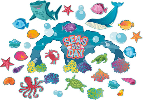Eureka Seas The Day Marine Life Classroom Bulletin Board Set - 42 Pieces for Teachers