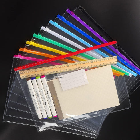 Tamaki 10 Pack Plastic Envelope Poly Zip Envelopes, A4 Size, Letter Size, for School Office Supplies, 10 Color (13x9.5)