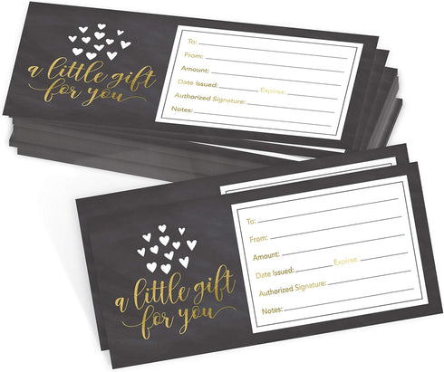 Hadley Designs 25 Rustic Blank Gift Certificate Cards, 4x9 Vouchers for Holiday, Birthday, Small Business
