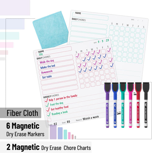 Mr. Pen- Magnetic Dry Eraser Chore Chart for Multiple Kids, 2 Pack, Kids Chore Chart with 6 Eraser Cap Markers, Chore Board, Magnetic Chore Chart for Refrigerator, Dry Erase Chore Chart Magnetic by Mr. Pen