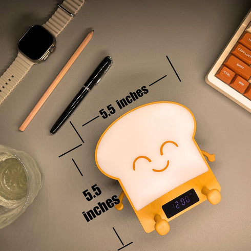 CRBAND Cute Toast Bread Lamp Plus+, Multi-Color Toast Touch Bar Night Light with Clock, Rechargeable Nursery Desk Decor