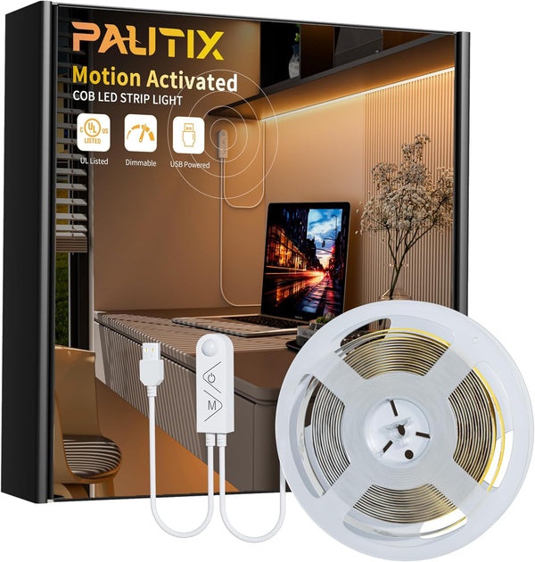 PAUTIX Dotless LED Lights,COB LED Strip Lights with Motion Sensor,5V USB Powered