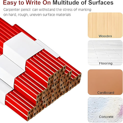 Set 20 2 Bexter Carpenter Pencil with Sharpeners Red Flat Woodworking Marking Tools + Sharpeners for Construction