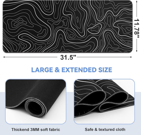 Large Mouse Pad for Gaming, 31.5 x 11.8 in with Anti-Slip Rubber Base, XL Keyboard Pad for Home and Office