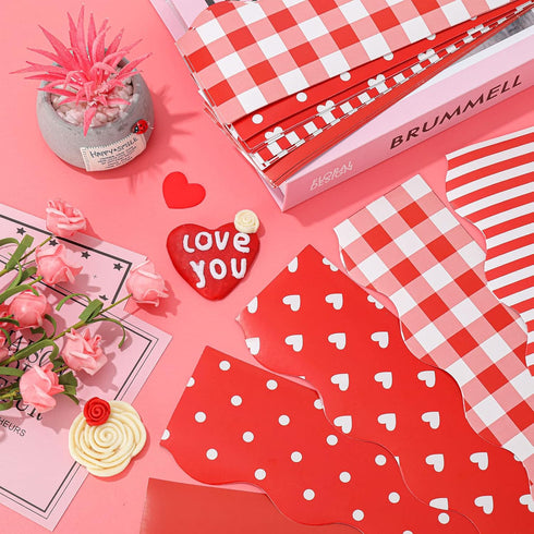 Whaline 69 Feet Valentine's Day Bulletin Board Borders, 60 Pieces in 5 Styles, Heart Plaid Spot Stripe for Decoration