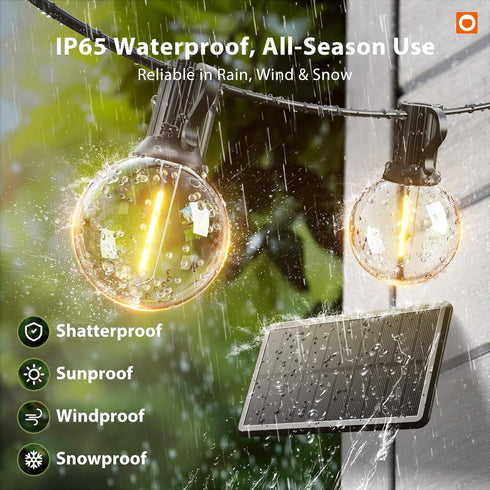 25FT G40 13 Bulbs, 3 Dimmable addlon Solar Powered Outdoor String Lights Waterproof with Remote, Solar Powered String