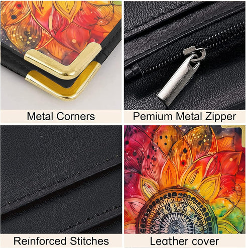 Floral Server Books for Waitress - Sun Flower Leather Waiter Book Server Wallet with Zipper Pocket, Cute Waitress