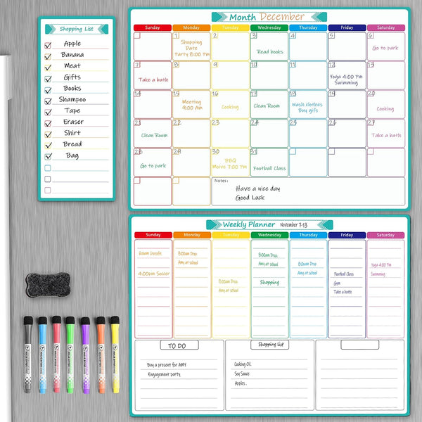 MaxGear 17" x 12" Magnetic Fridge Calendar, Monthly Dry Erase Whiteboard & Weekly Board with 7 Markers