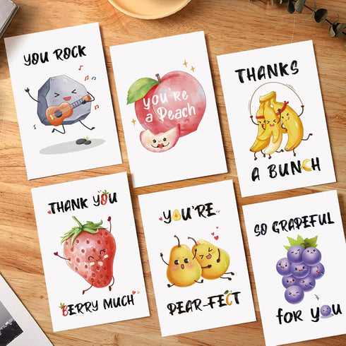 Obbyidk 48 Set 4 6 Funny Pun Thank You Cards with Envelopes And Stickers, Bulk Boxed Thank You Cards, x in,Thank You