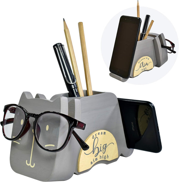 I'm Wood Multipurpose Eyeglass Phone Pen & Pencil Holder, Stationery Desk Organizer for Home Office Decor, "Dream Big