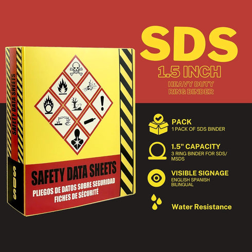 Ring Binder Depot 2 Pack of SDS Binder, Heavy Duty 3 Ring Binder with 1.5 In Capacity Holds 250 Pages, Trilingual with EnglishSpanishFrench, Durable and Highly Visible Safety Data Sheets, Yellow by Ring Binder Depot