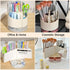 Desk Pencil Pen Holder with Calculator & Mirror, 7 Slots, 180° Opening, Desktop Storage for Office, School, Home, Art