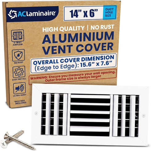 14x6 Inch (Duct Opening) Aluminum 3-Way Air Flow Vent HVAC Vent Cover