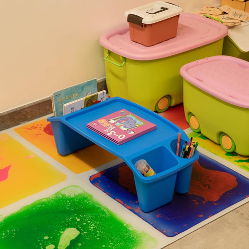 Basicwise Activity Desk Table with Built-in Cup Holder & Storage Compartments Multipurpose Lap Tray for Home Learning