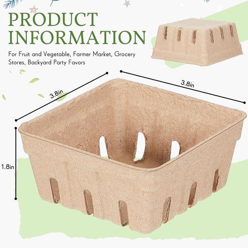 Reallnaive 20 Pack 1/2 Natural Pulp Fiber Berry Baskets Pint, Small Molded Produce Vented Basket for Strawberry