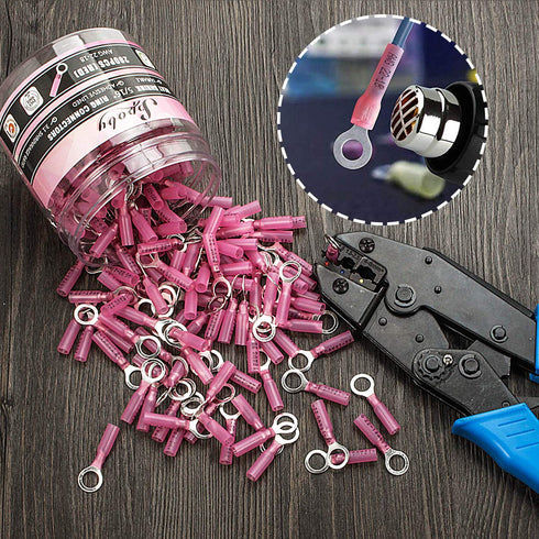 200PCS Heat Shrink Ring Connectors 5/16" Red 22-18 AWG, Crimp Electrical Connectors by Sopoby