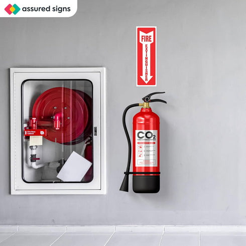 Fire Extinguisher Signs - 12 Pack Safety Sticker, 4" X 12", 5 Mil Vinyl, Bright Red and White, Weatherproof