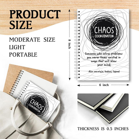 Funny Chaos Coordinator Spiral Notebooks, 160 Pages, Employee Appreciation Gifts for Coworkers