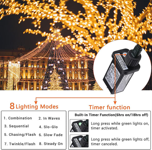 175Ft 500 8 Christmas Lights Outdoor, LED Christmas String Lights with Modes, Timer, Waterproof Fairy Twinkle Light
