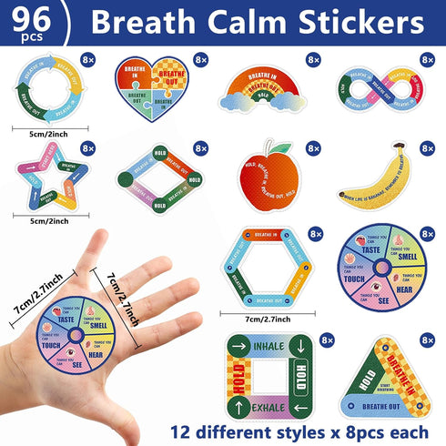 ZOiiWA 96 Pcs Breath Calm Anxiety Sensory Stickers Reusable Mindfulness Sticker Fidget Silent Adhesive Sensory Strips for School Office Classroom Desk Adults Teens Kids Tension Classroom Supplies by ZOIIWA