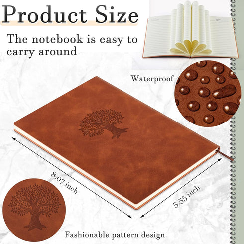 Lewtemi 2 Pcs Left Handed Notebooks Life Tree Leather Notebooks A5 5.5 x 8.07 Inch Lined Lefty Handed Notebook for Writing Note Back to School Taking Diary Travel School Business Work (Brown) by Lewtemi