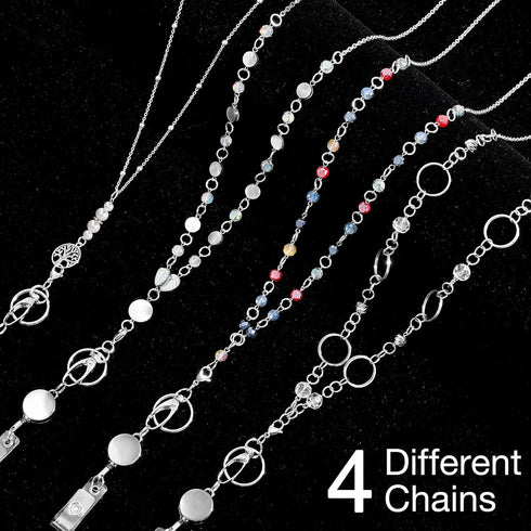 Pangda 4 Sets Retractable Badge Lanyard Necklaces | ID Card Holders Beaded Badge Reel Stainless Steel for Women