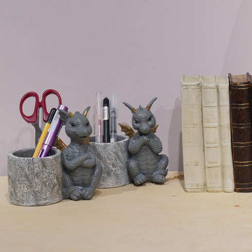 Guichifun Dragon Pen Holders, Set of 2 Cute Decor Figurines for Desk, Fashion Organizers for Women and Kids