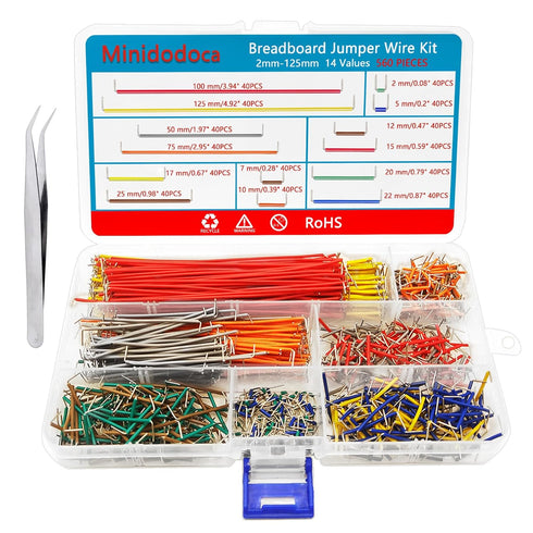 560Pcs Breadboard and Jumper Wire kit PCB Circuit Board Assortment 14 Different Lengths with breadboard,Tweezers,Alligator Clip Test Leads and Plastic Box
