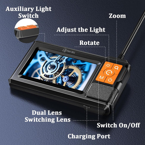 Ferdiiz 4.3" Screen,1920P 8 Lights,16.4ft Light,IP67 Dual-Lens Borescope with Light, Endoscope Camera with Light