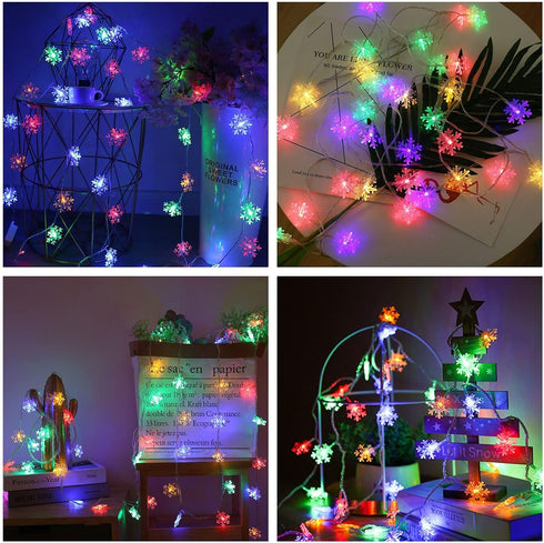 AUAUY 40 19.6FT 2 Snowflakes String Lights, LED String Lights Battery Operated Modes, Waterproof Outdoor Lights